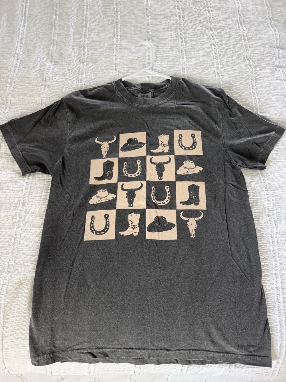 Pink Lily Grey & Cream Checkered Cowboy Graphic Tee